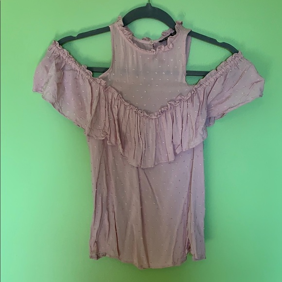 Express Swiss Dot Cold Shoulder Top - Picture 1 of 3